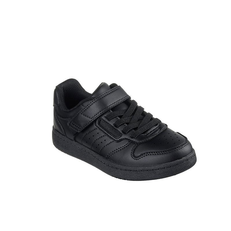 Boys black sneakers with Velcro strap and lace-up front, rubber sole