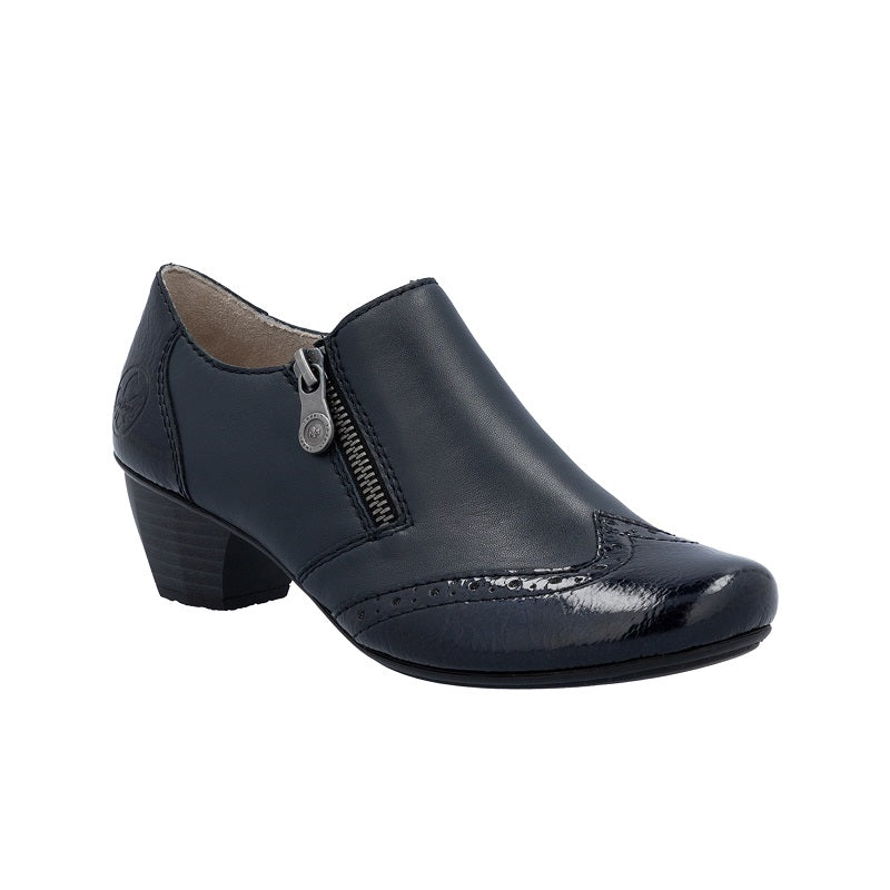 Women's zip casual ankle boots, dark blue leather-look, low block heel