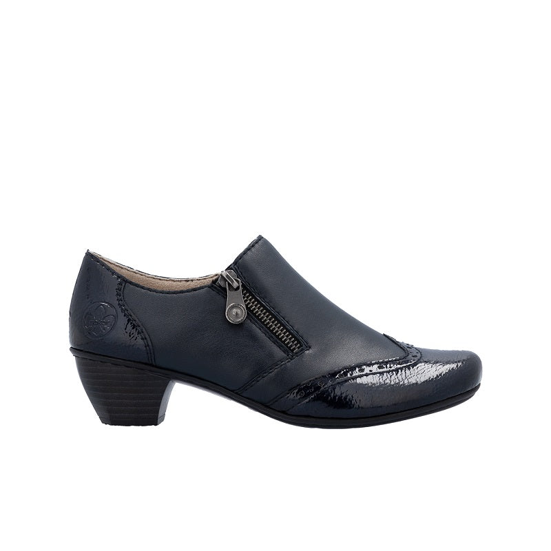 Women's zip casual ankle boots, dark blue leather-look, low block heel, side zip