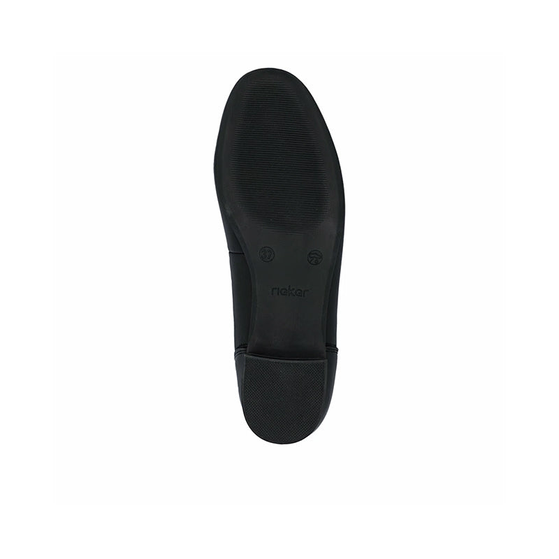 Black leather wide-fit women's pumps, flat outsole view