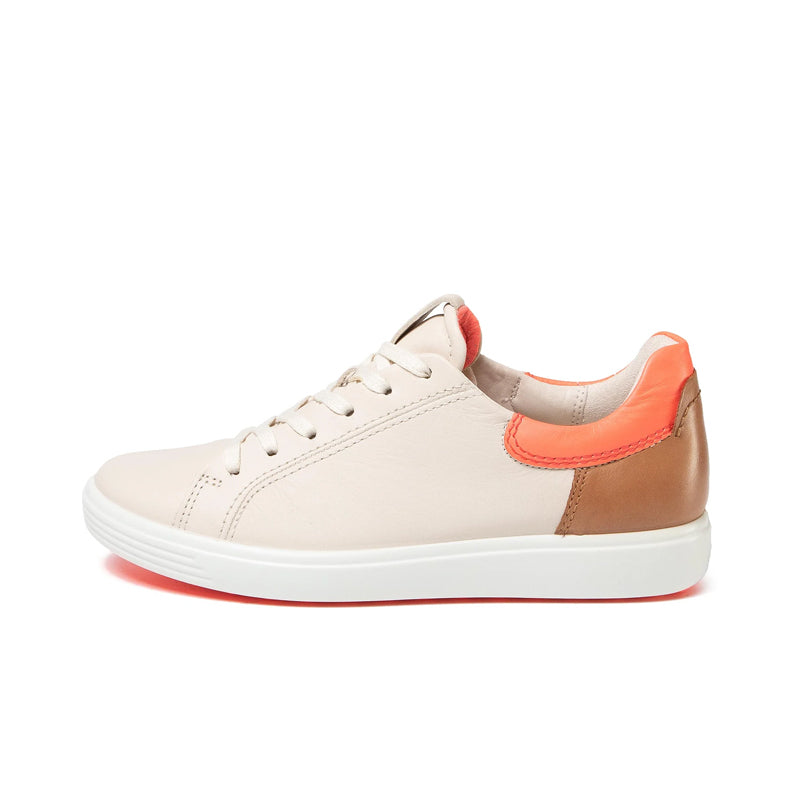 ECCO women¡¯s leather sneakers, beige upper with tan side panel and orange collar