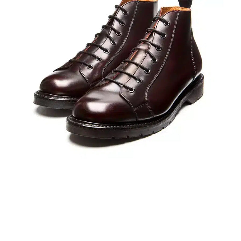 Solovair Men's Monkey Boots Burgundy Classic Retro Leather Boots 473009