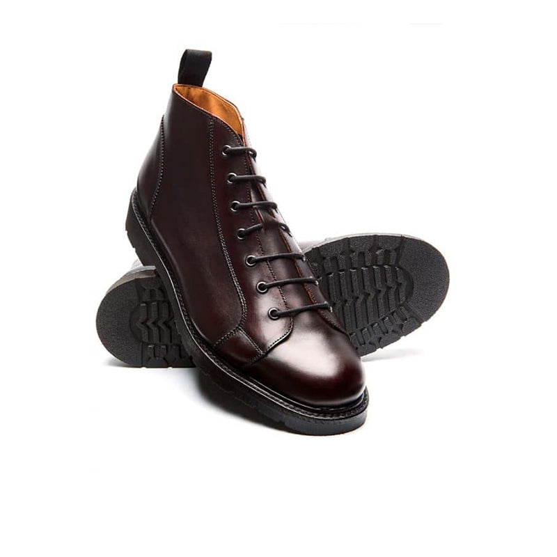 Solovair Men's Monkey Boots Burgundy Classic Retro Leather Boots 473009