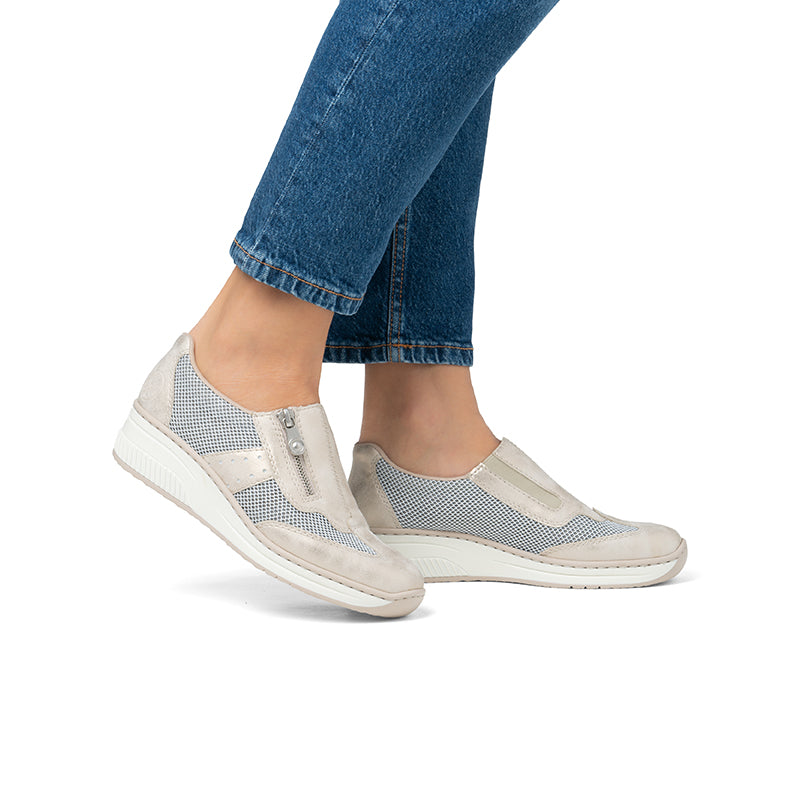 Rieker Women's Loafers Beige Low-Top Zip Casual Shoes 48760