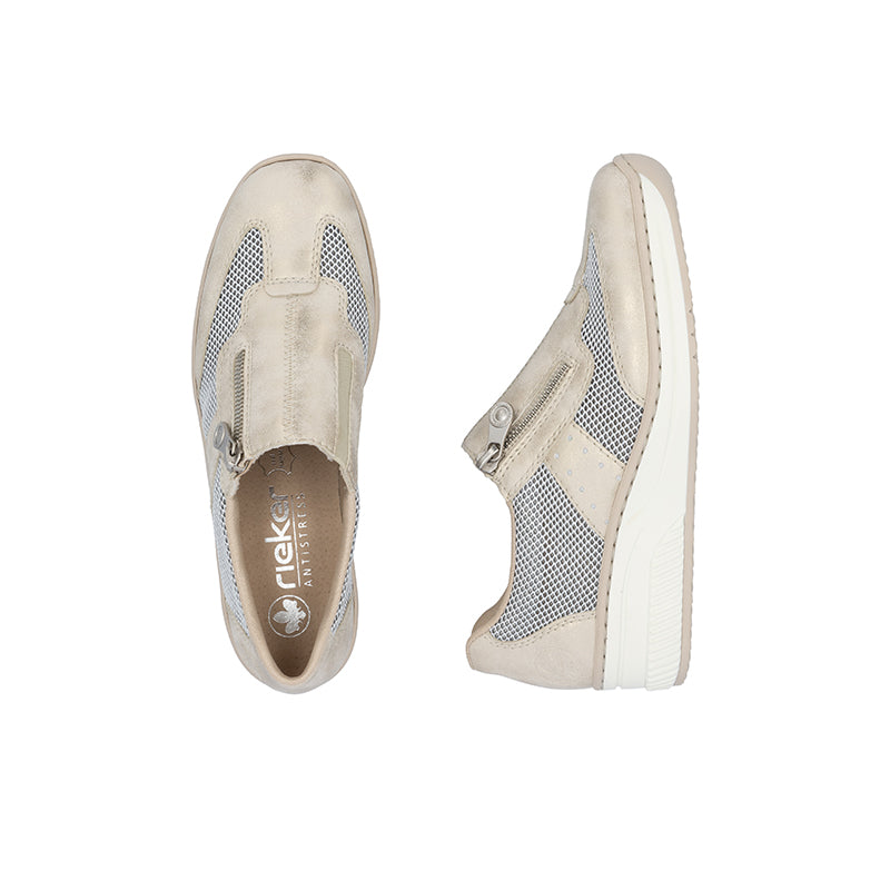 Rieker Women's Loafers Beige Low-Top Zip Casual Shoes 48760