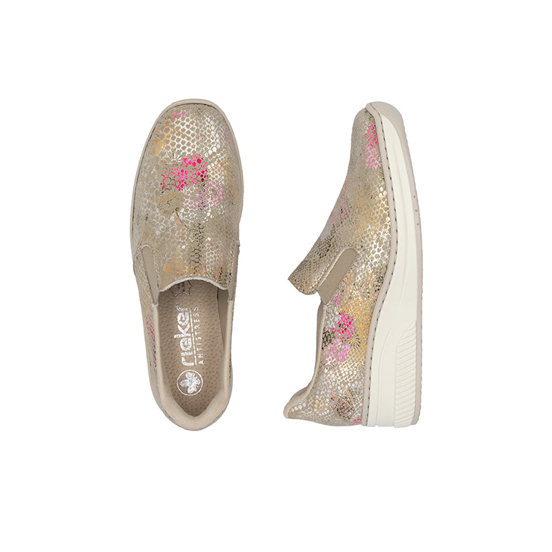 Rieker Women's Loafers Gold Pink Fashion Casual Shoes 48761