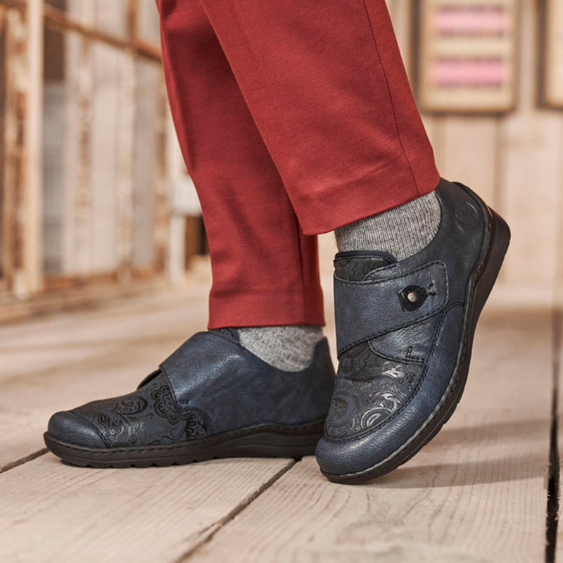 Rieker Women's Loafers Blue Hook and Loop Buckle Casual Shoes 48951