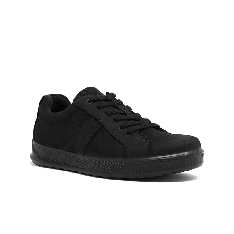Men's low-top sneakers in black with lace-up front and cushioned rubber sole