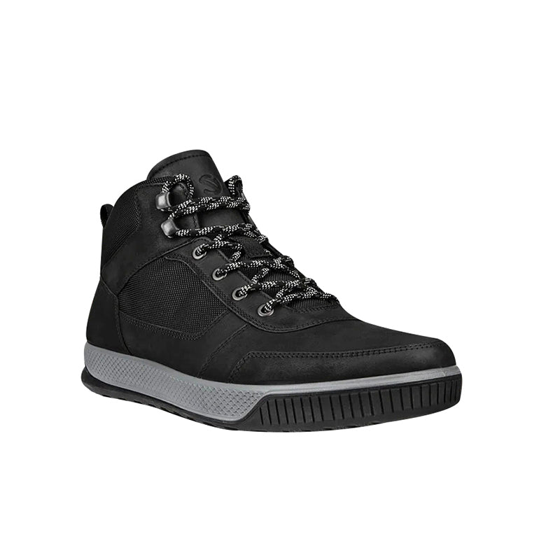 Black men?¡¥s lace-up ankle boots with padded collar and rubber sole