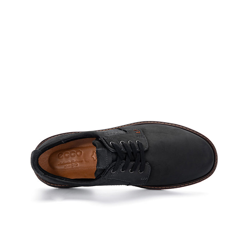 ECCO Turn men's black leather lace-up shoes, insole and outsole view