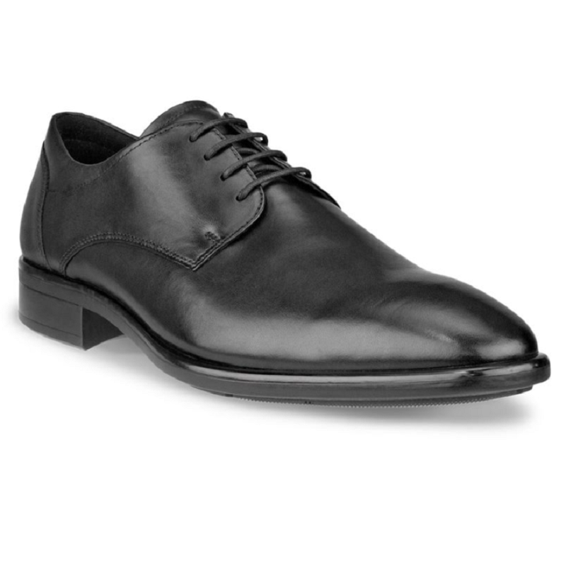Men's leather derby shoes, black, lace-up with smooth upper and low heel