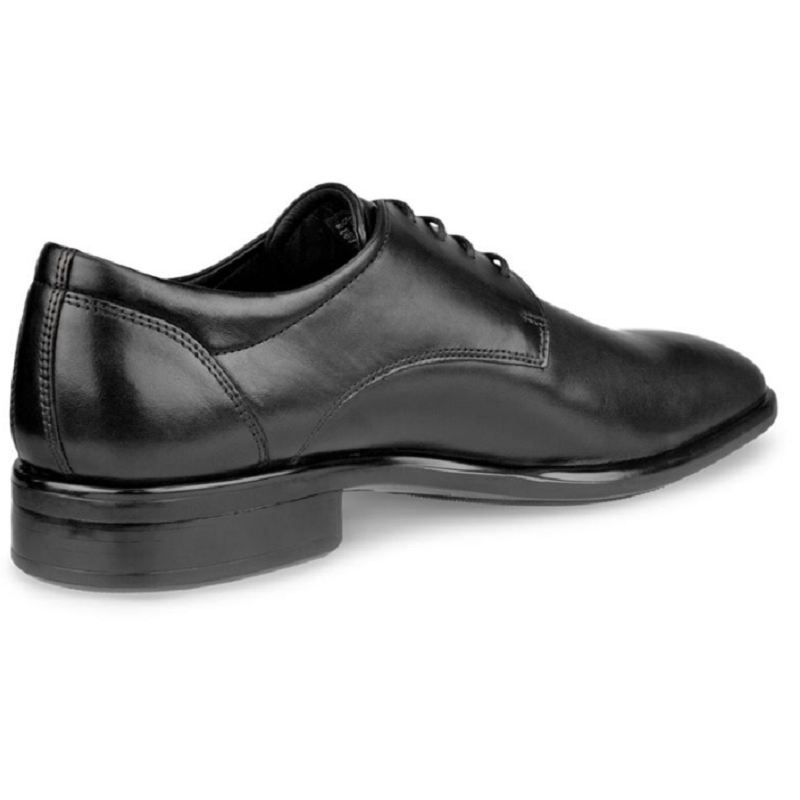 Men's leather derby shoes, black, rear side view with padded collar