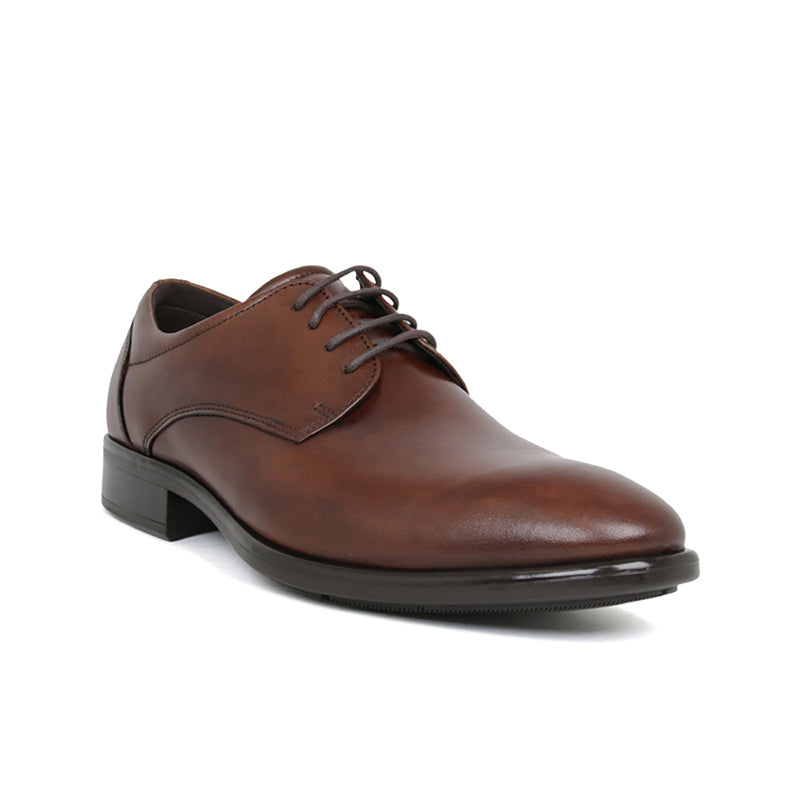 Men's leather derby shoes, brown, lace-up with low block heel