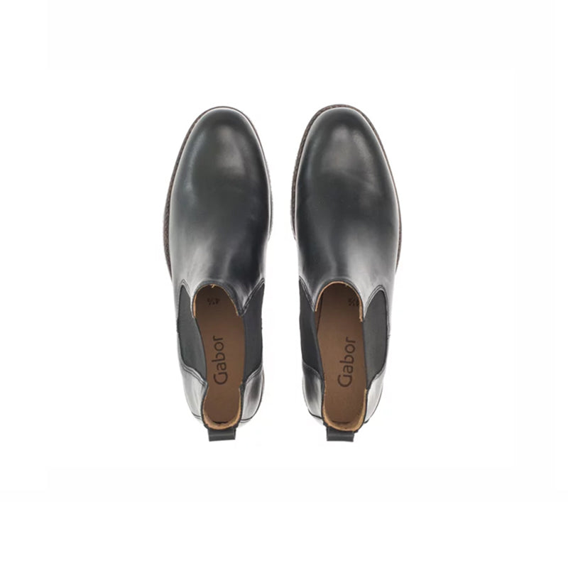 Pair of black leather Chelsea boots with 'Gabor' logo on inner lining