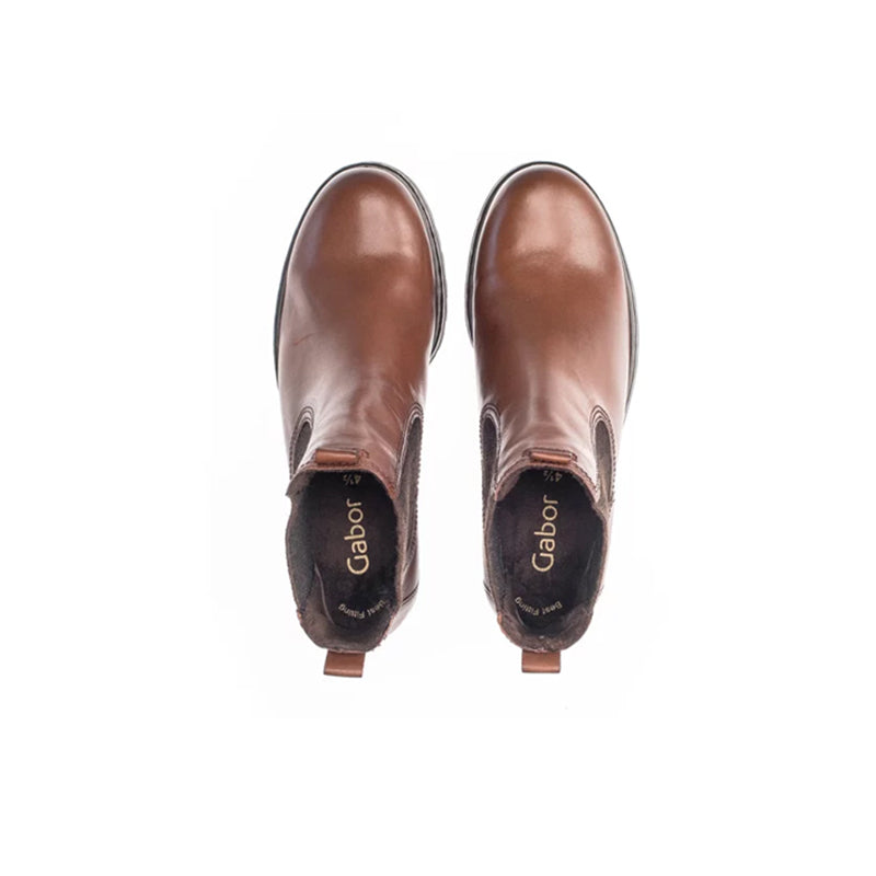 Pair of brown leather Chelsea boots with Gabor logo on inner lining