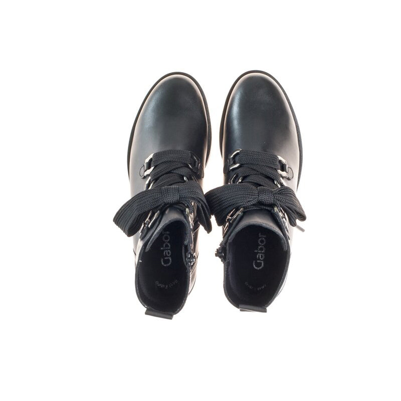 Black leather lace-up ankle boots, front view pair