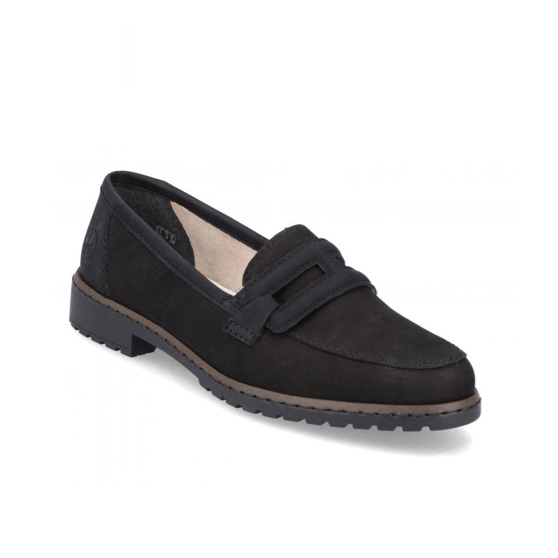 Rieker Women's Loafers Black Slip-on Retro Casual Shoes 51864