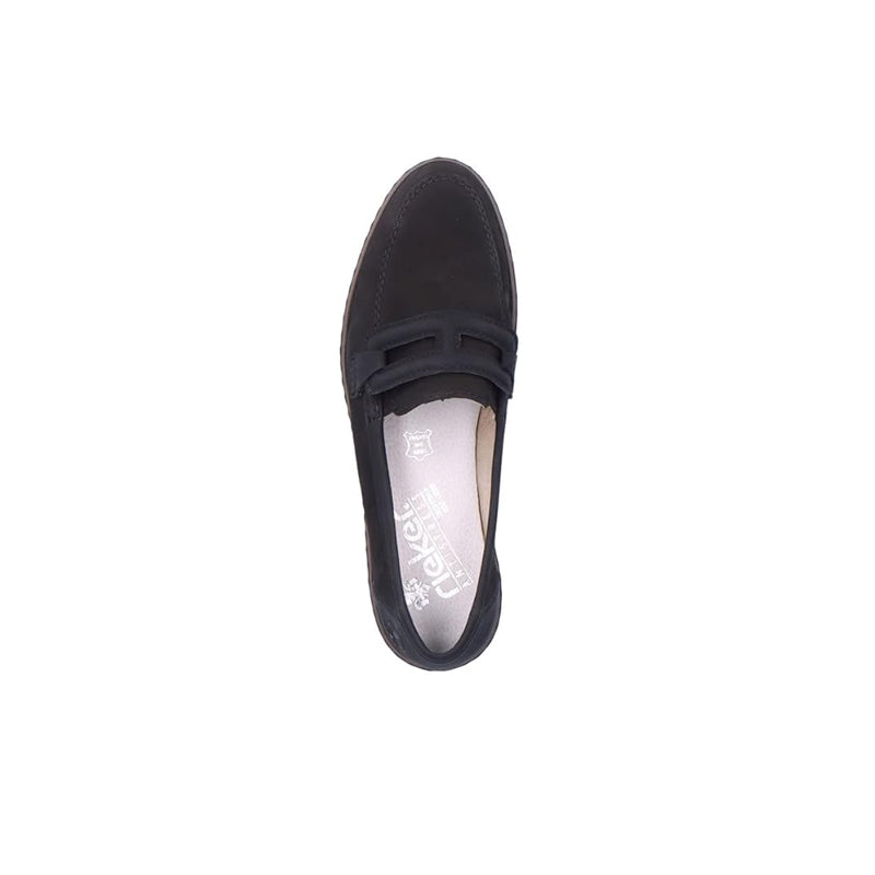 Rieker Women's Loafers Black Slip-on Retro Casual Shoes 51864