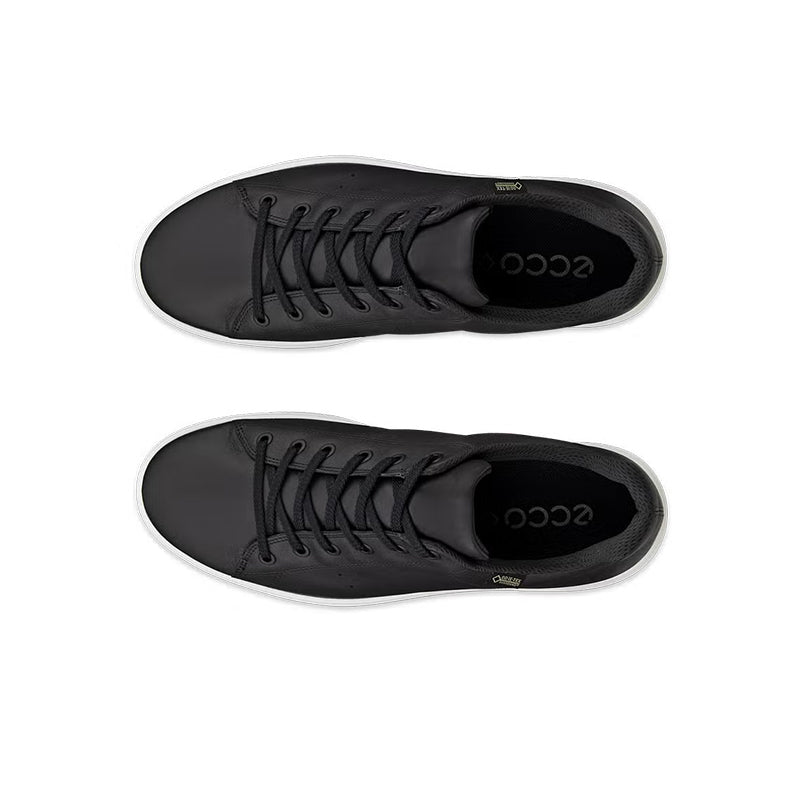 Black sneakers with lace-up front, shown from top and with outsole view
