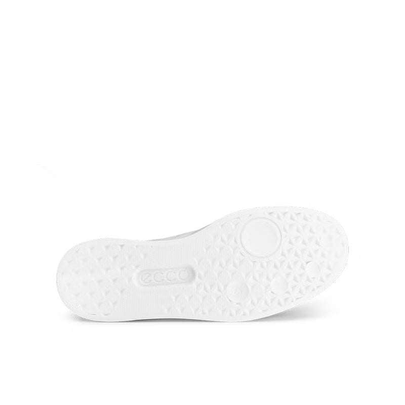White sneaker outsole with textured grip tread and circular heel pad