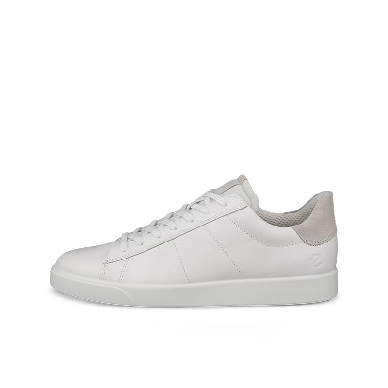 Men's leather sneakers, white, low-profile lace-up with cushioned collar
