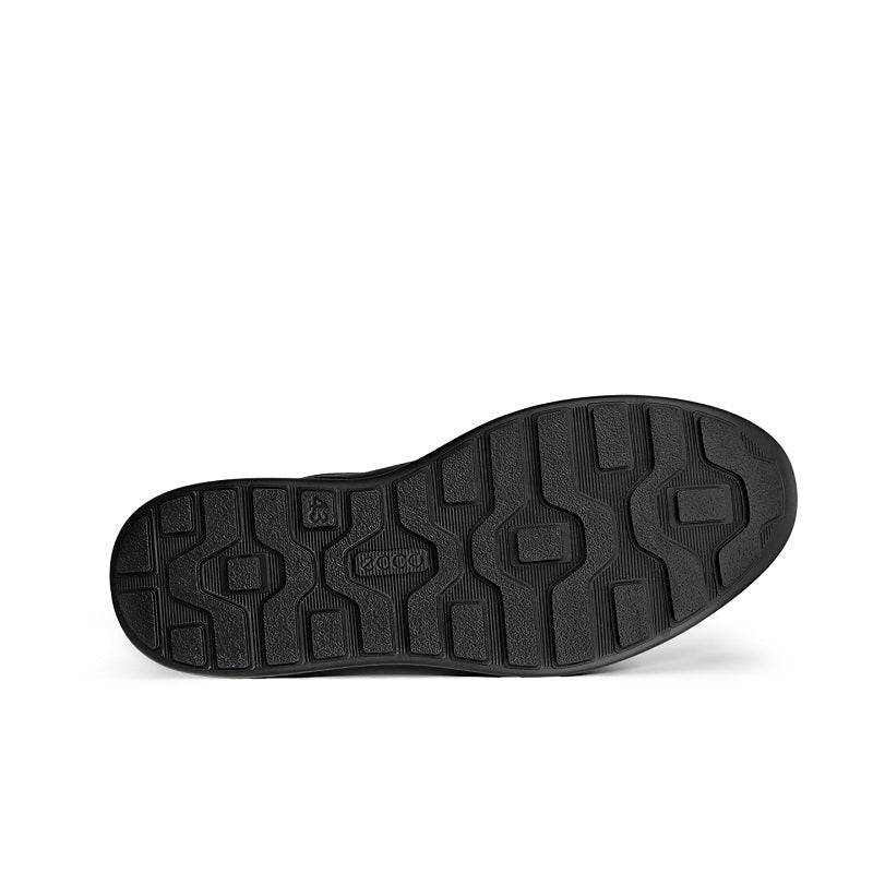 Black rubber outsole with traction tread pattern for men's sneakers