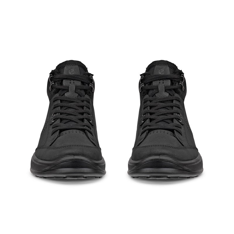 Pair of men's black lace-up ankle boots with cushioned tongue and toe cap