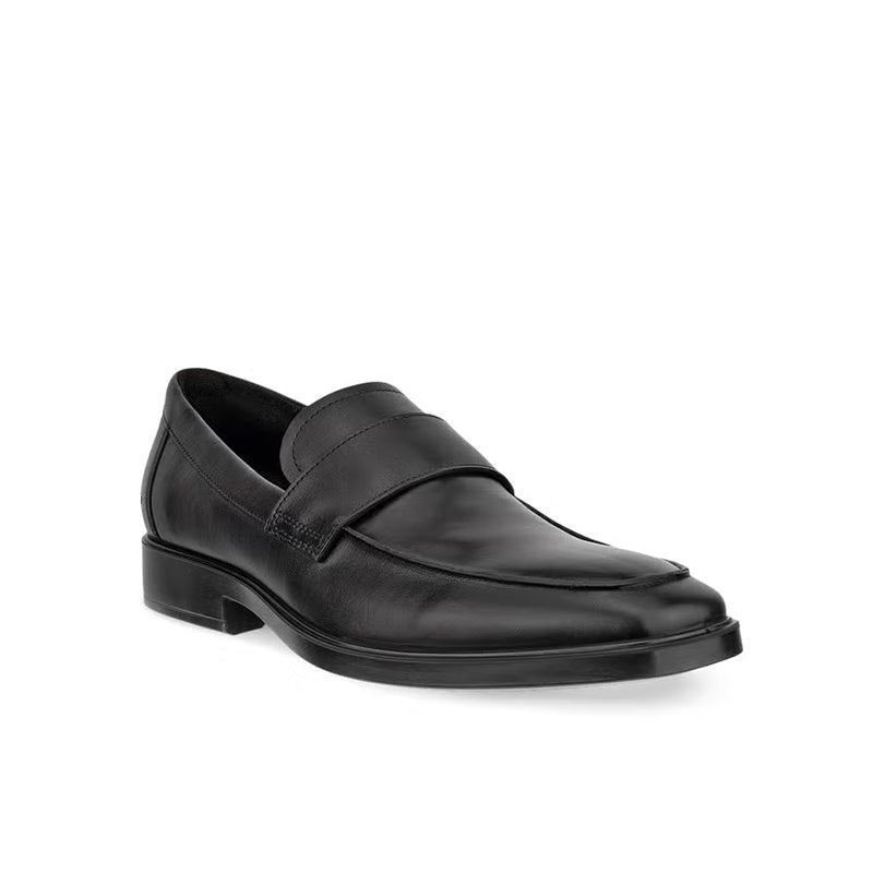 Men's black leather slip-on business shoes with strap and low heel