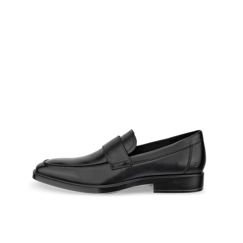 Men's black leather slip-on business shoes with buckle strap detail