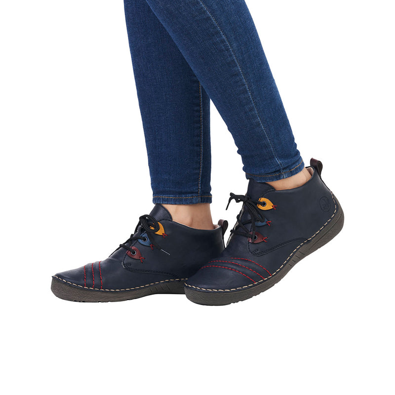 Rieker Women Sneakers Grey Leather Fashion Outdoor Lace-up Casual Shoes 52509