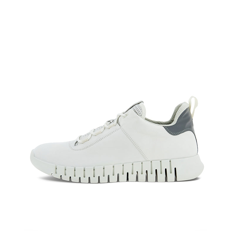 Men's white lace-up sneakers with padded collar and chunky tread sole