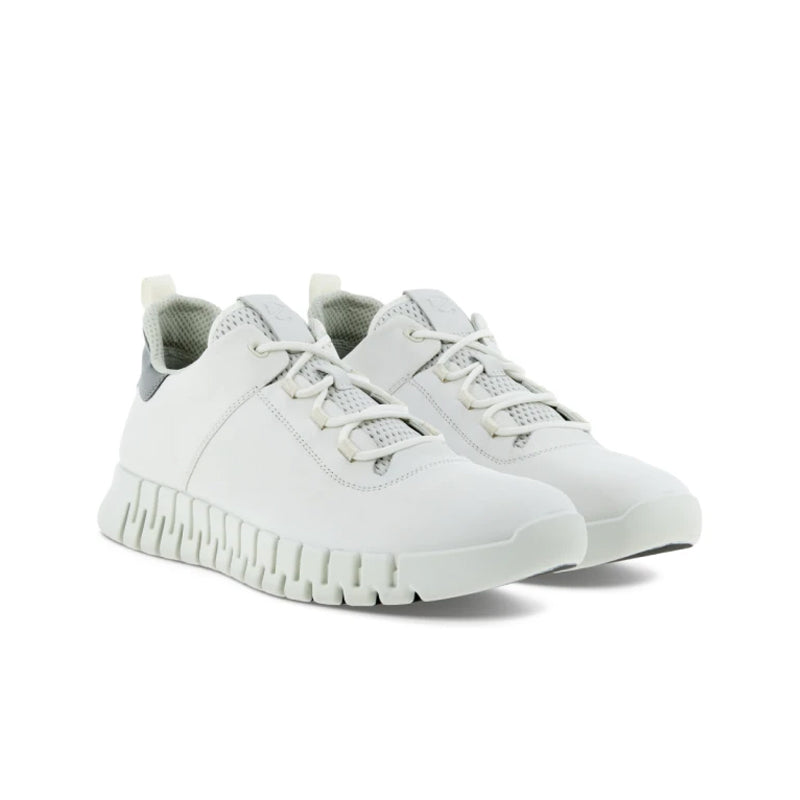 Pair of men's white lace-up sneakers with chunky tread sole
