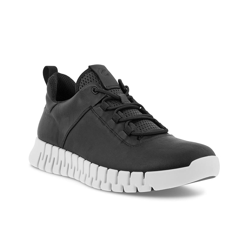 Men's black lace-up sneakers with chunky tread and contrasting sole