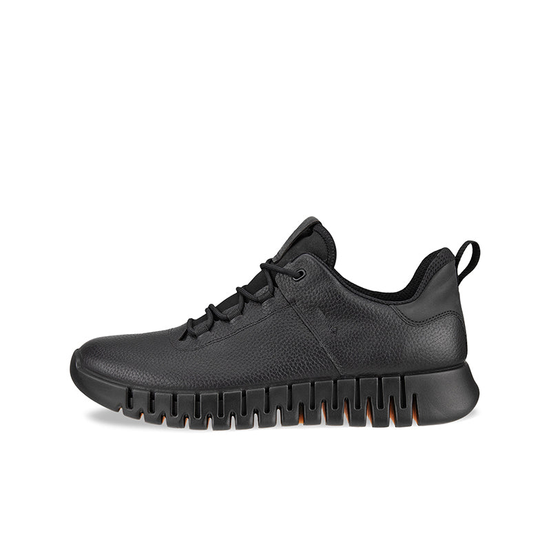 Men's black lace-up sneakers with chunky tread rubber sole