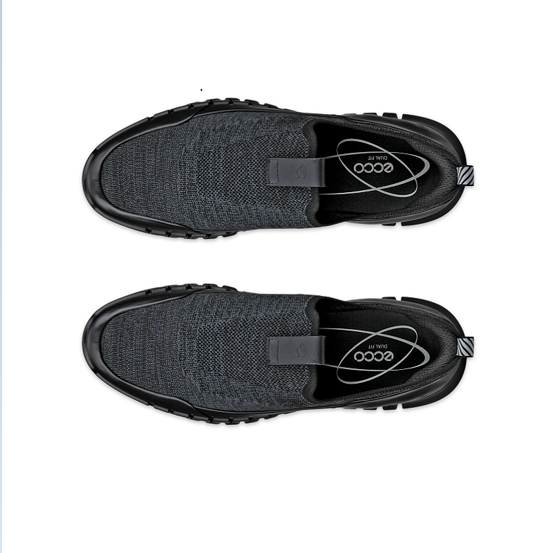Pair of men's sneakers, dark gray knit uppers with black outsoles