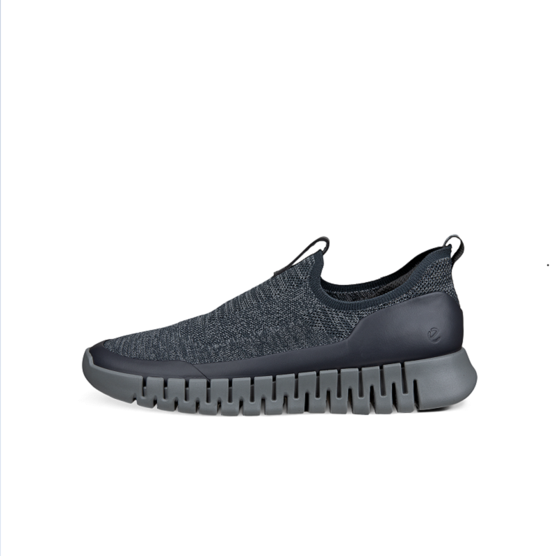 Men's slip-on sneaker in dark gray knit with molded rubber sole