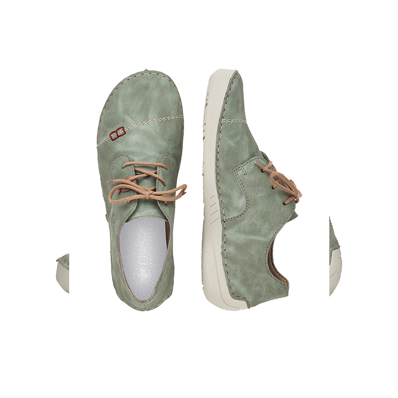 Green low-top sneakers shown from top and side views with rubber sole