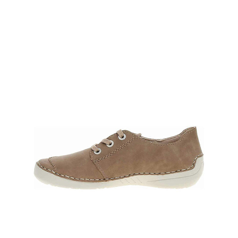 Low-top lace-up sneaker, light brown suede with white rubber sole