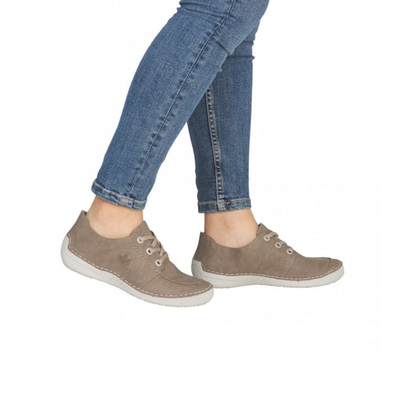 Low-top lace-up sneakers, light brown suede uppers with white soles