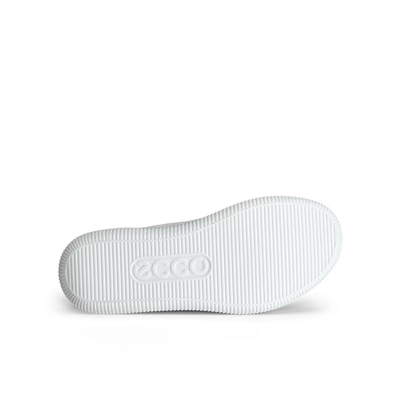 Men's white sneaker outsole, heel-to-toe ribbed tread with Ecco logo