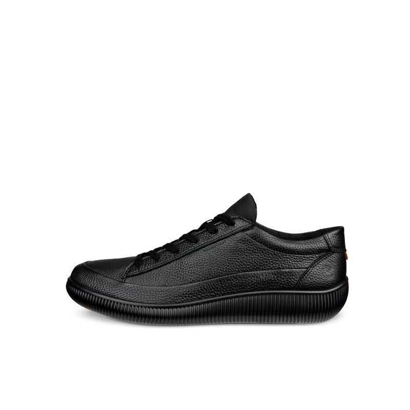 Men's black lace-up sneakers with smooth toe and stitched side panel detail