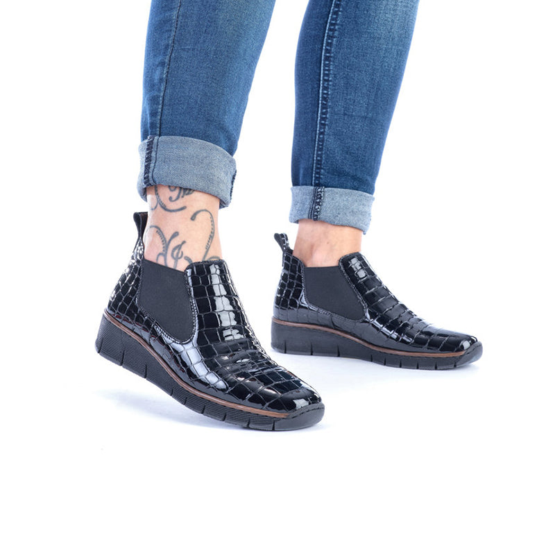 Rieker Women's Boots Black Fashion Slip-on Casual Shoes 53794