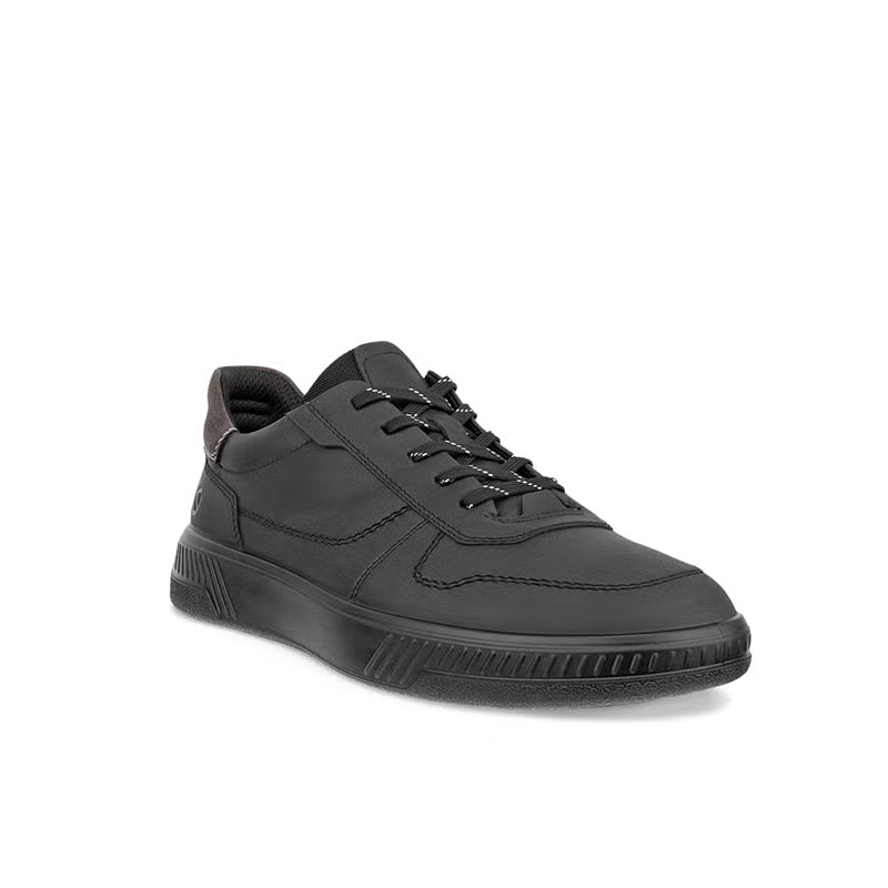 Men's black nubuck lace-up sneakers with cushioned sole, side view