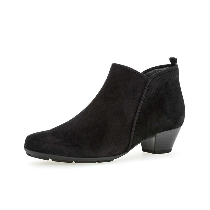 Black suede ankle boots with block heel and elastic gore panels