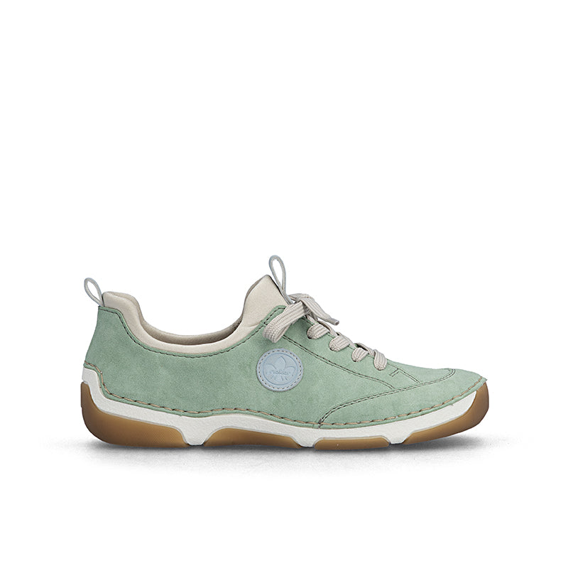 Women’s green lace-up loafers with cushioned sole and padded collar
