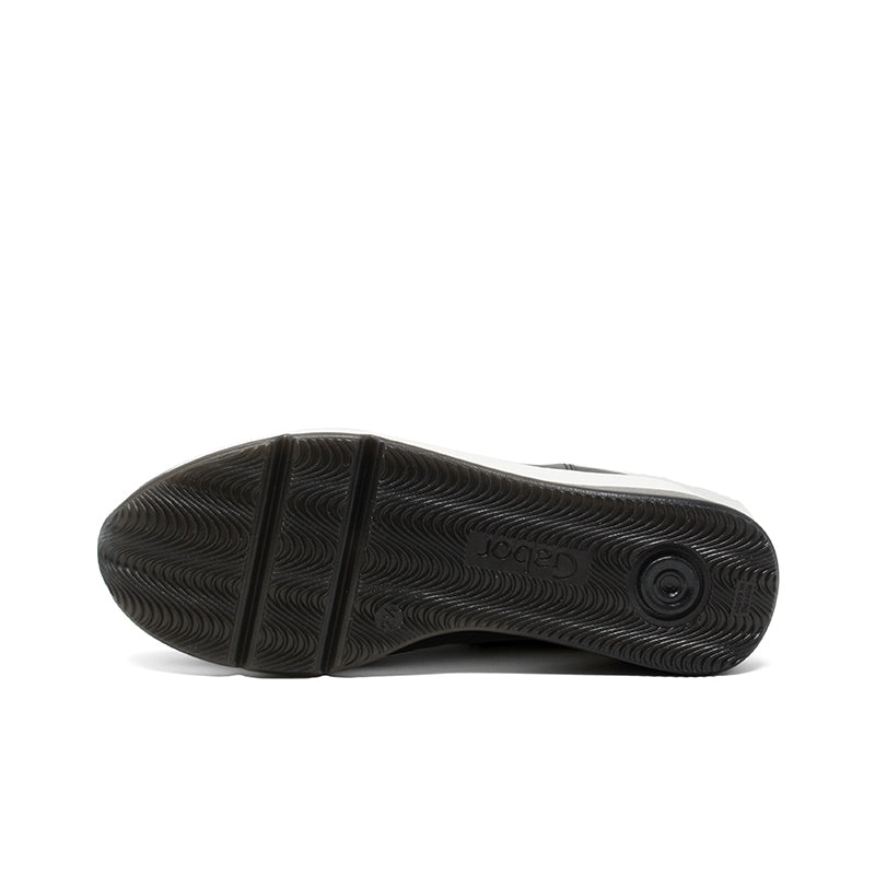 Black rubber outsole with textured tread and heel grip
