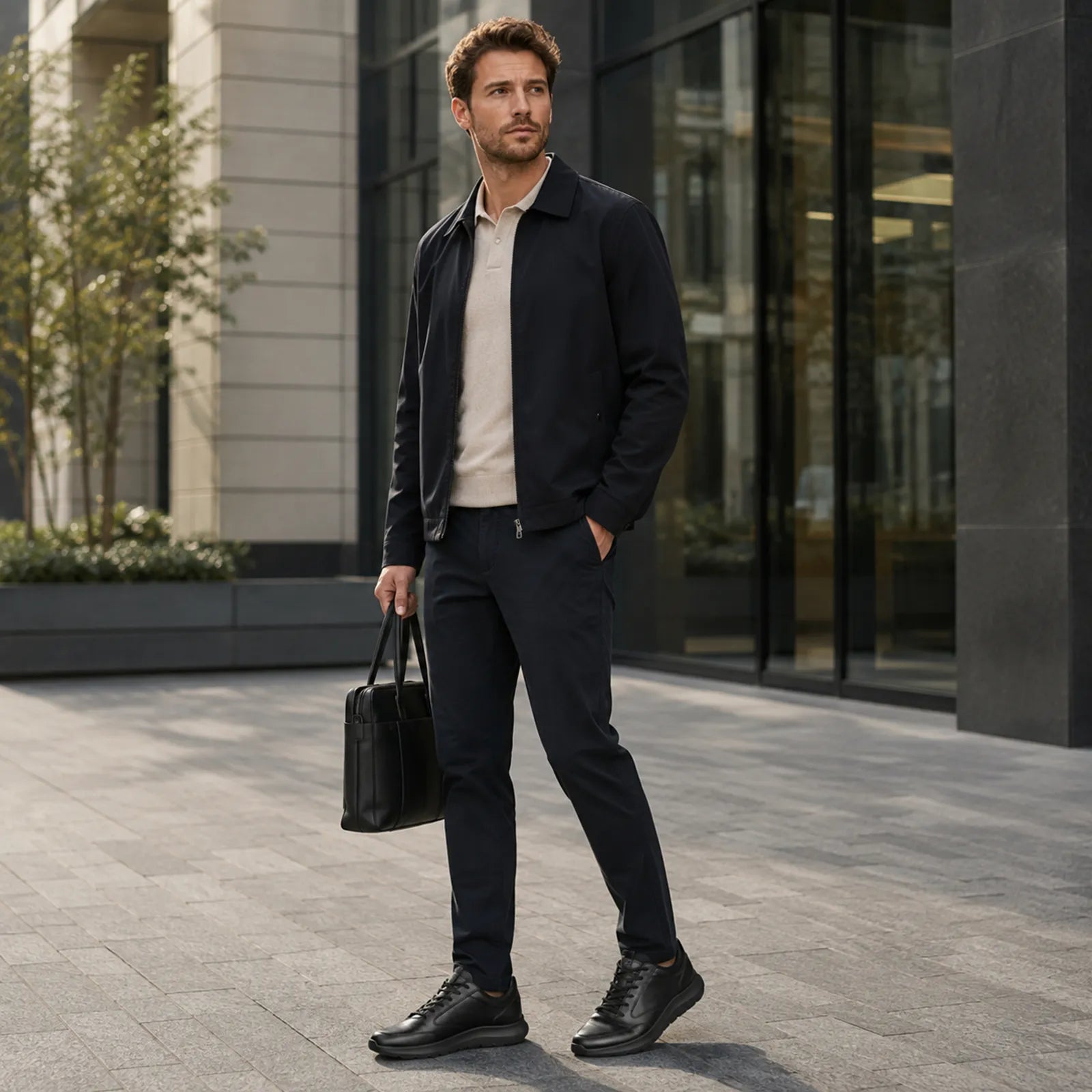 ECCO City Stride men's brown leather trainers styled for work, commuting and casual city wear