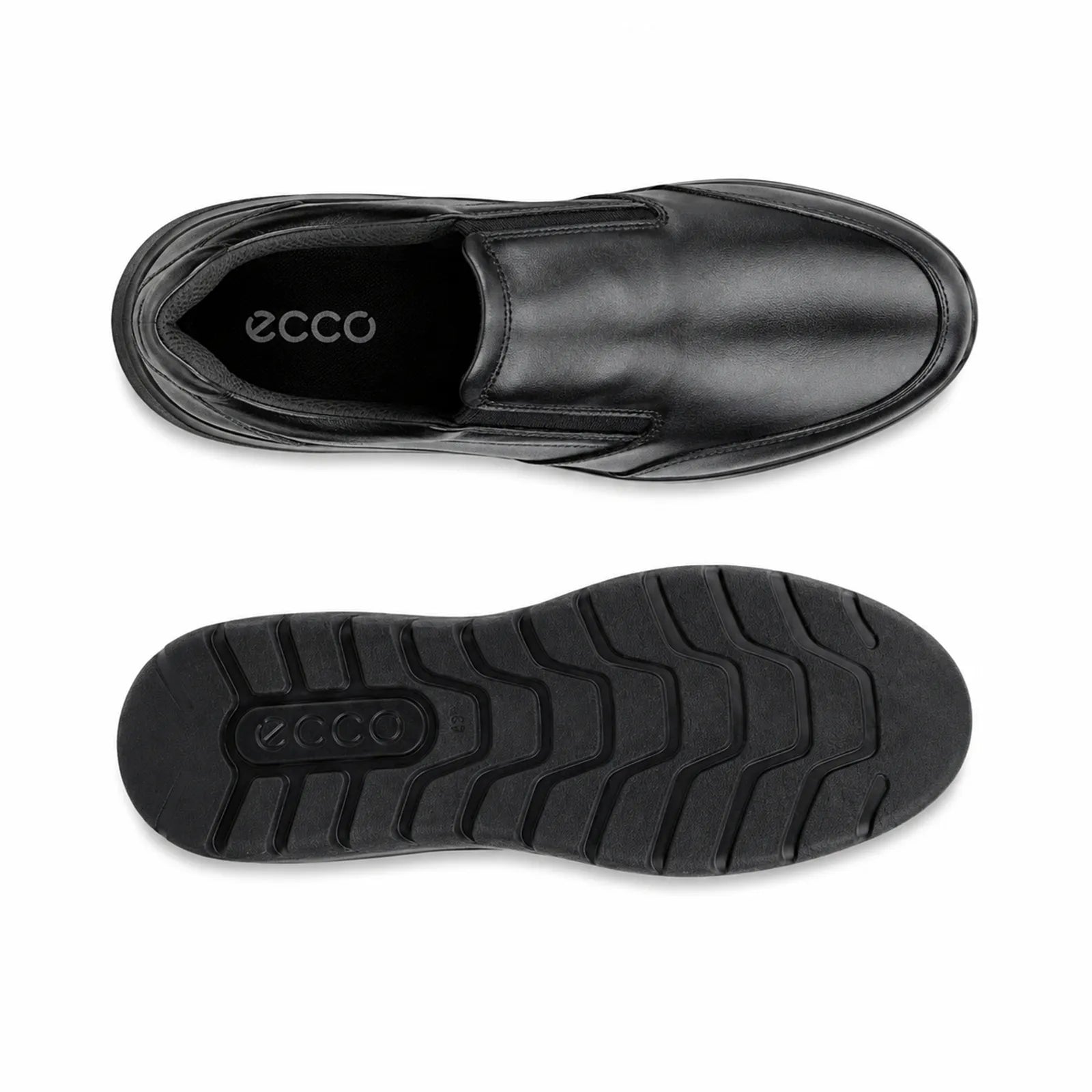 ECCO City Stride men's black slip on shoes side angle view showing smooth leather upper and flexible sole