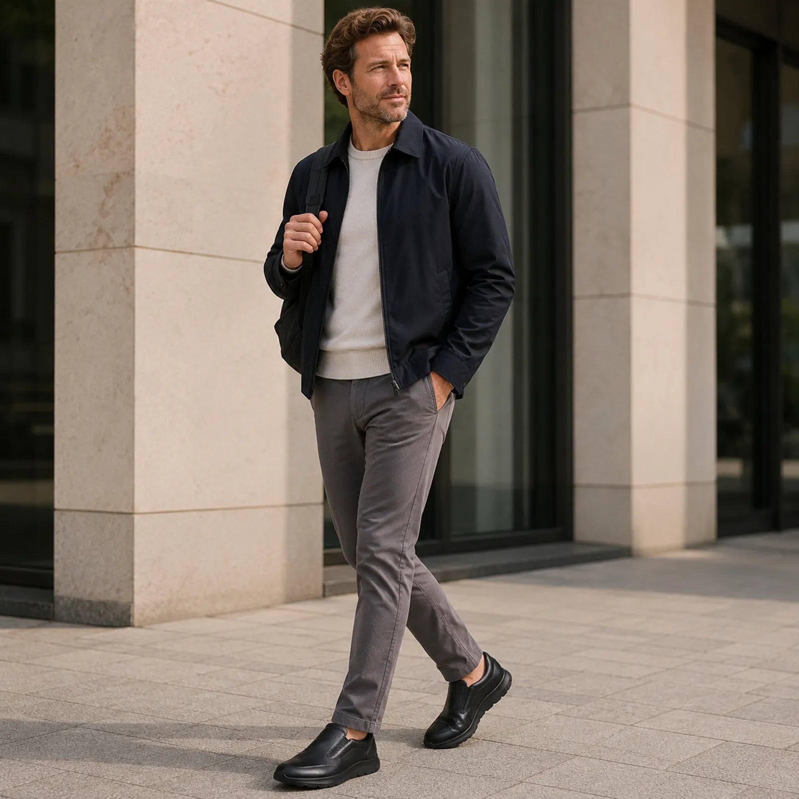 ECCO City Stride men's black leather slip on shoes styled for work, commuting and city wear