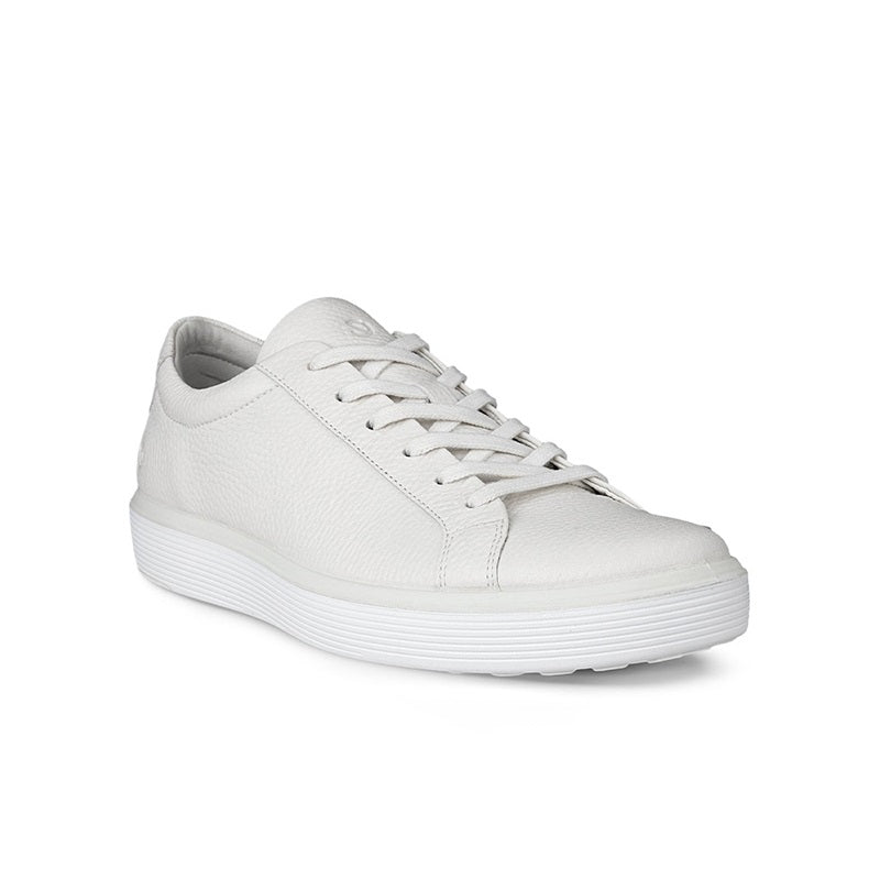 Men's leather sneakers, white, lace-up with low-profile white ribbed sole